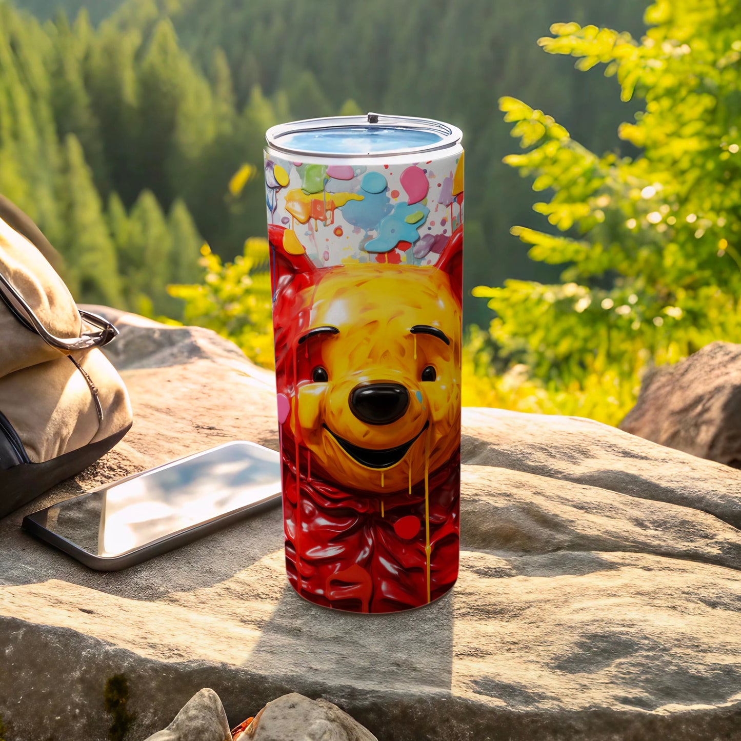 Colorful Pooh Character Themed Tumbler for Outdoor Adventures
