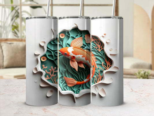 Intricate Koi Fish and Coral Design Tumbler