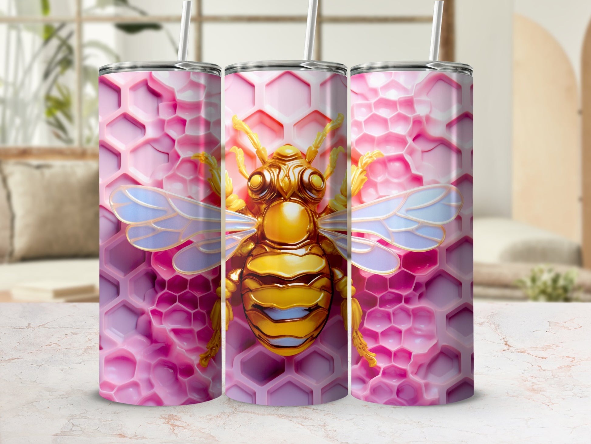 Golden Bee Pink Honeycomb Design Tumbler product type
tumbler
bee
honeybee
golden bee
pink honeycomb
honeycomb design
animal print
insect design
drinkware
beverage container
gift idea
unique design
nature theme
wildlife art
queen bee
gold tone
pink hues
bee art
aesthetic tumbler
travel cup