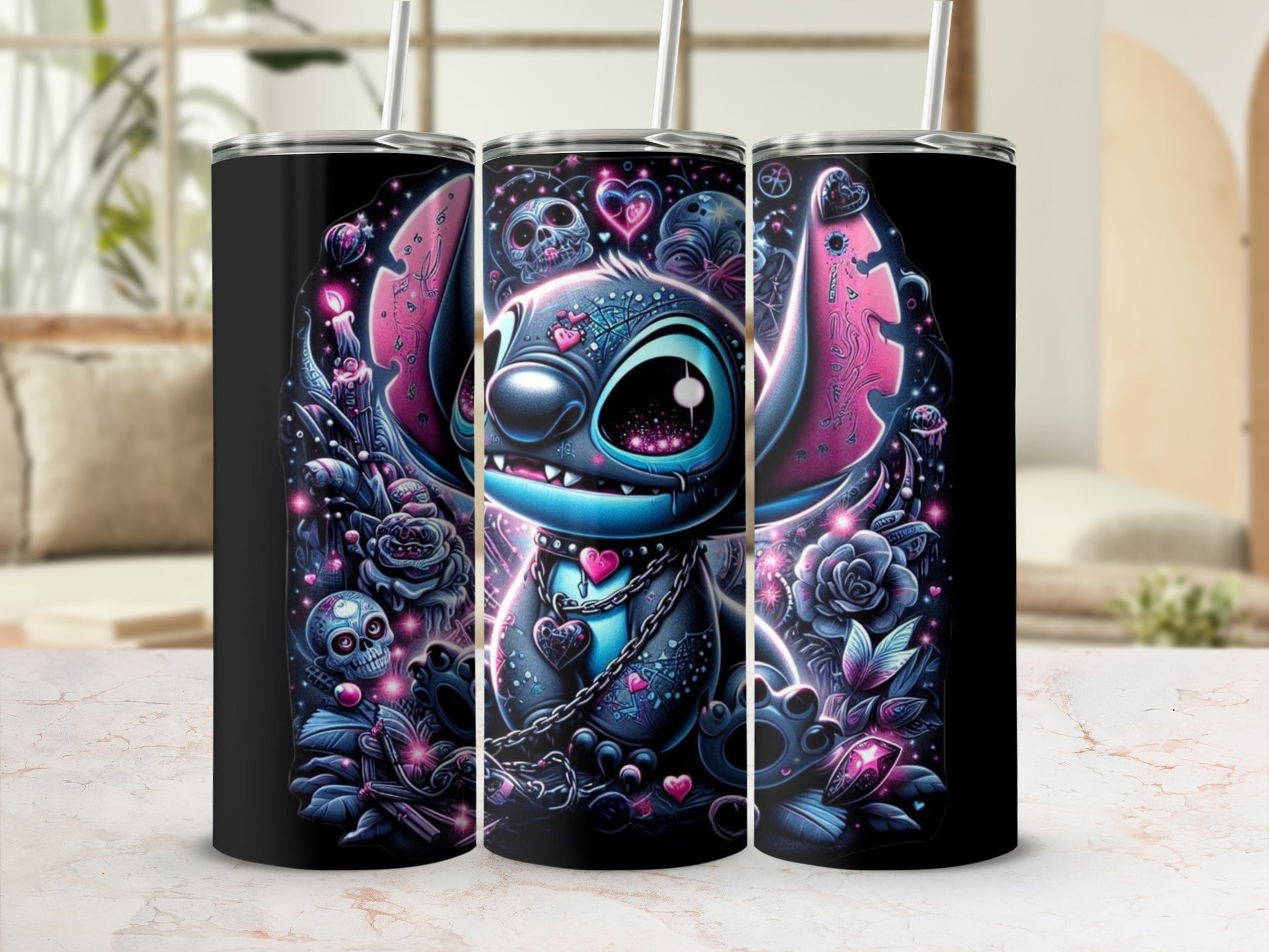 Cute Alien Skull Rose Stainless Steel Tumbler