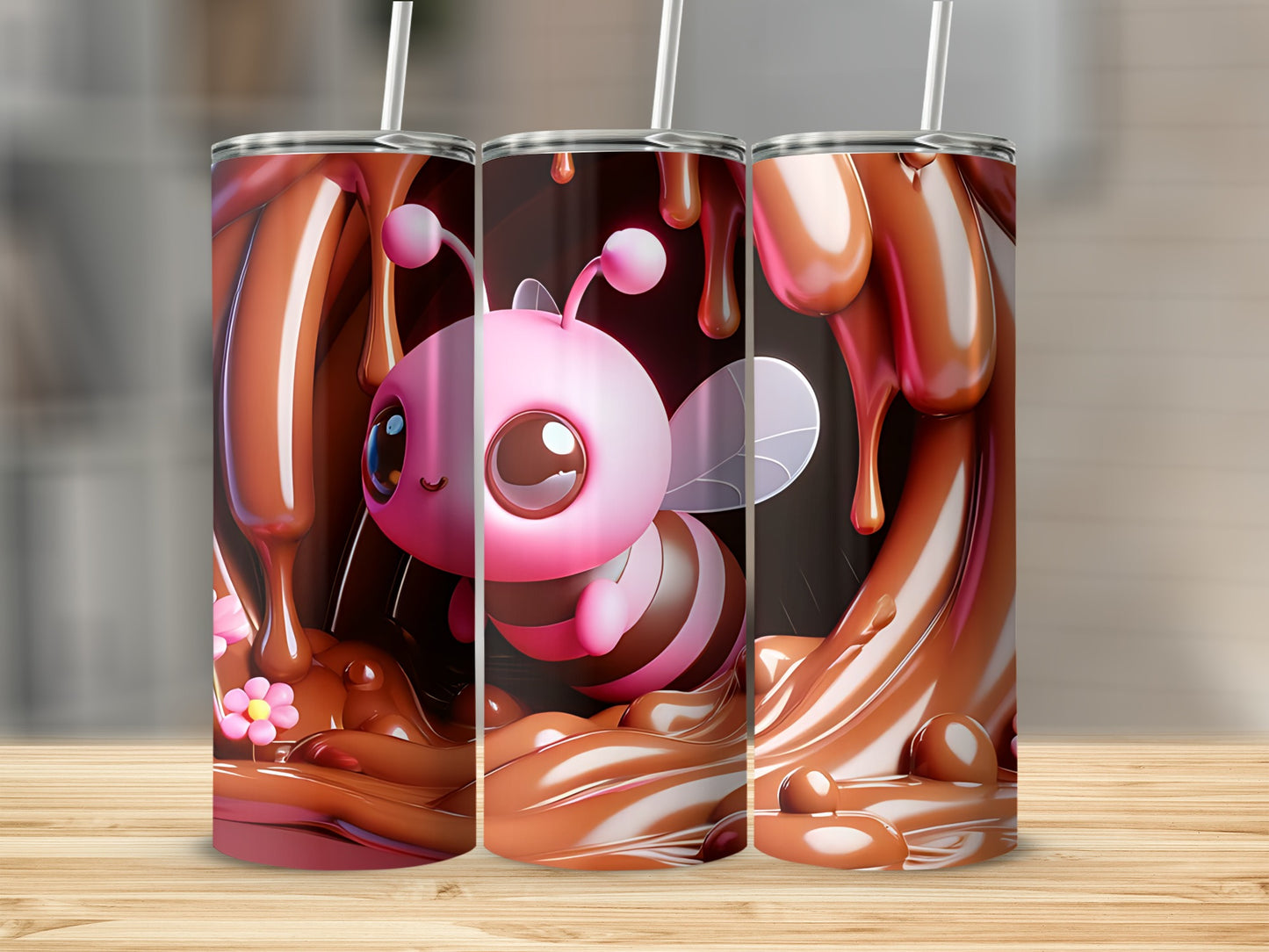 Cute Pink Bee Surrounded by Chocolate Tumbler