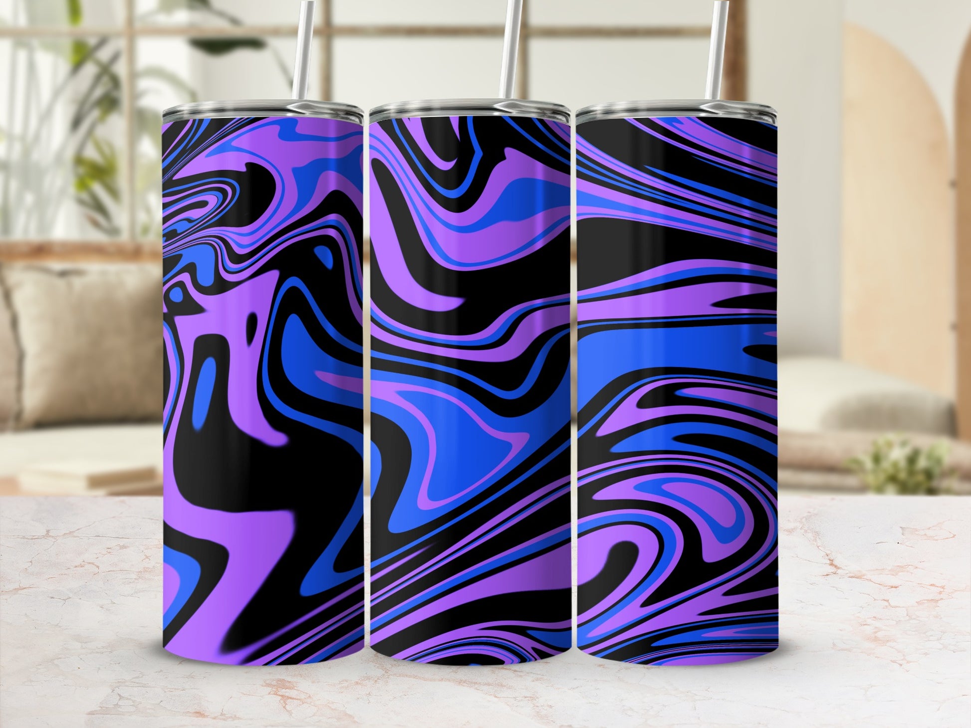 Vibrant Purple and Blue Swirl Skinny Tumbler