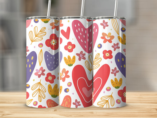 Colorful Heart and Flower Patterned Tumbler Cup