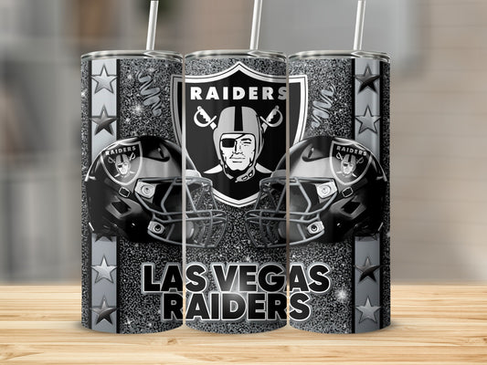 Las Vegas Raiders Helmets Team Logo Design Silver Glitter Tumblers