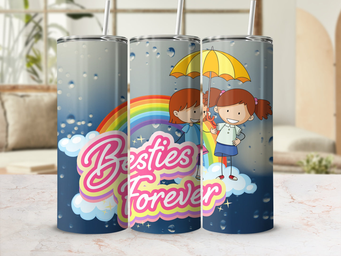 Besties Forever Rainbow Kids Design Tumbler Cup