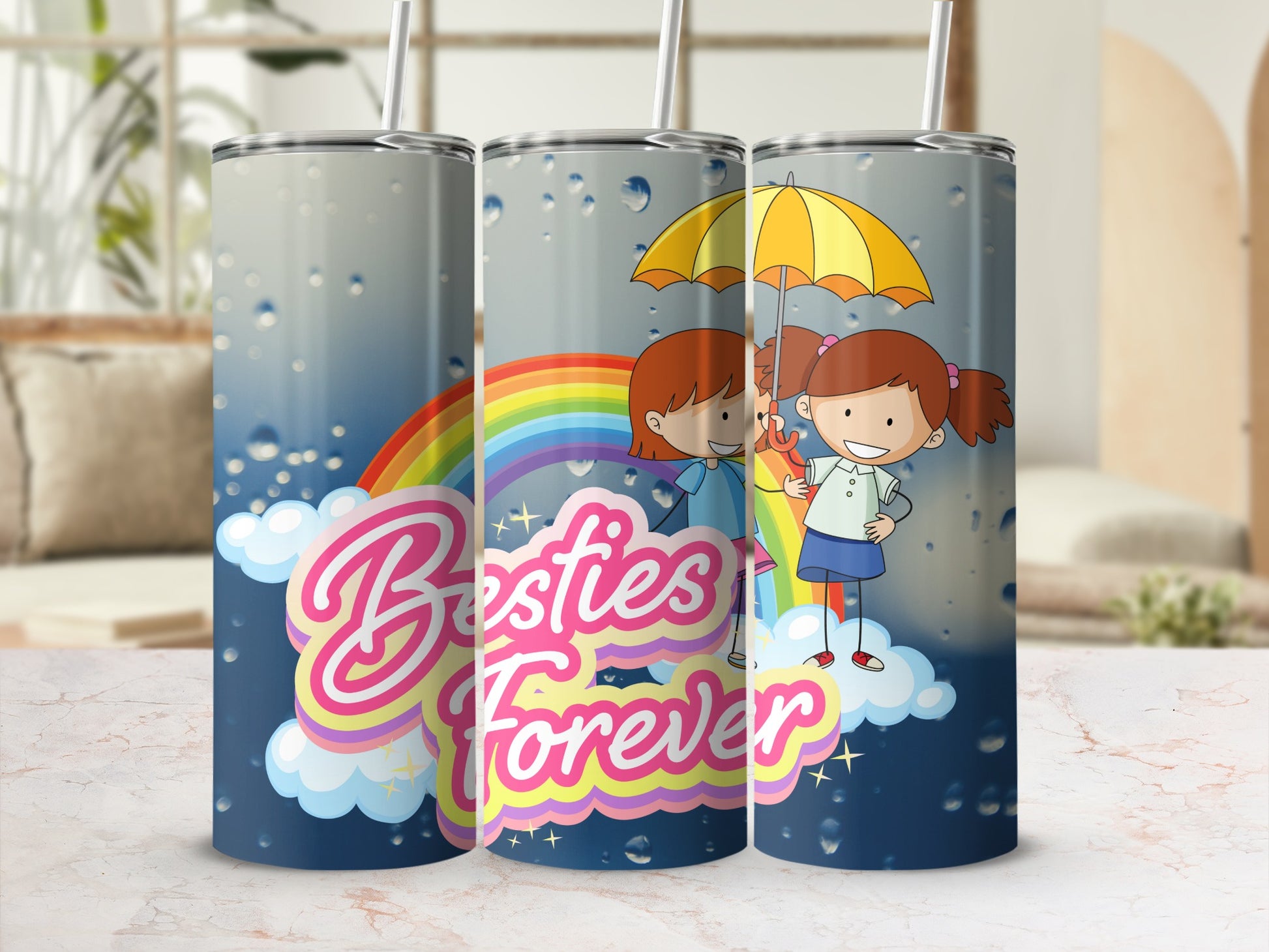 Besties Forever Rainbow Kids Design Tumbler Cup