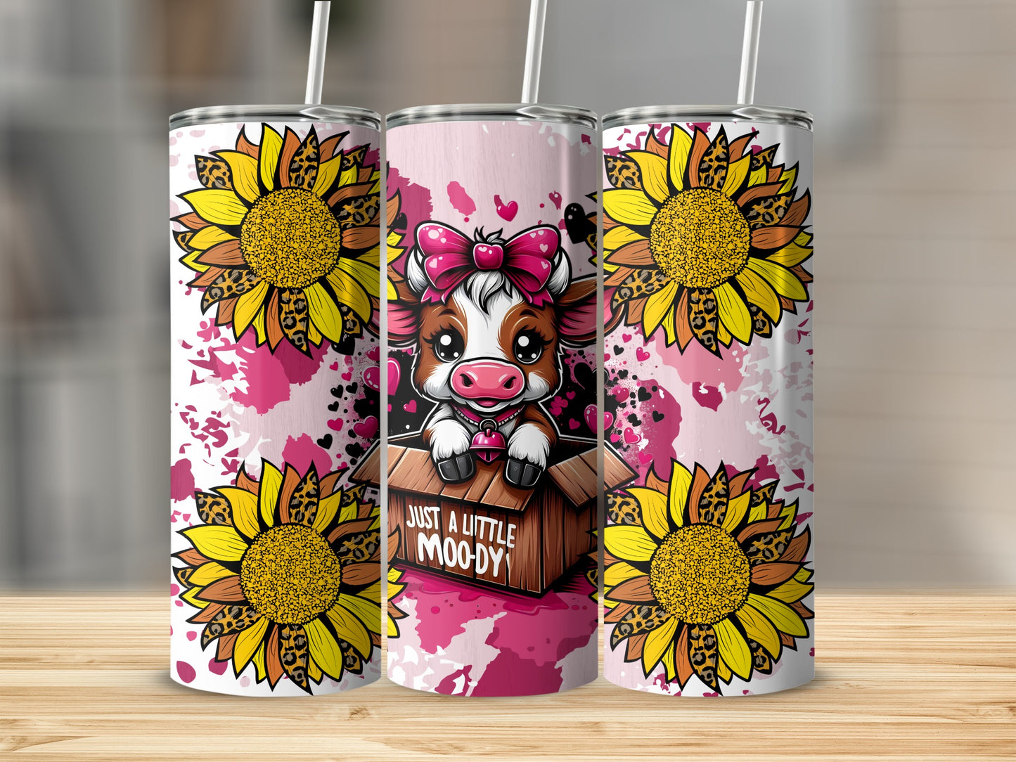 Just A Little Moo-Dy Cow and Sunflowers Tumblers
