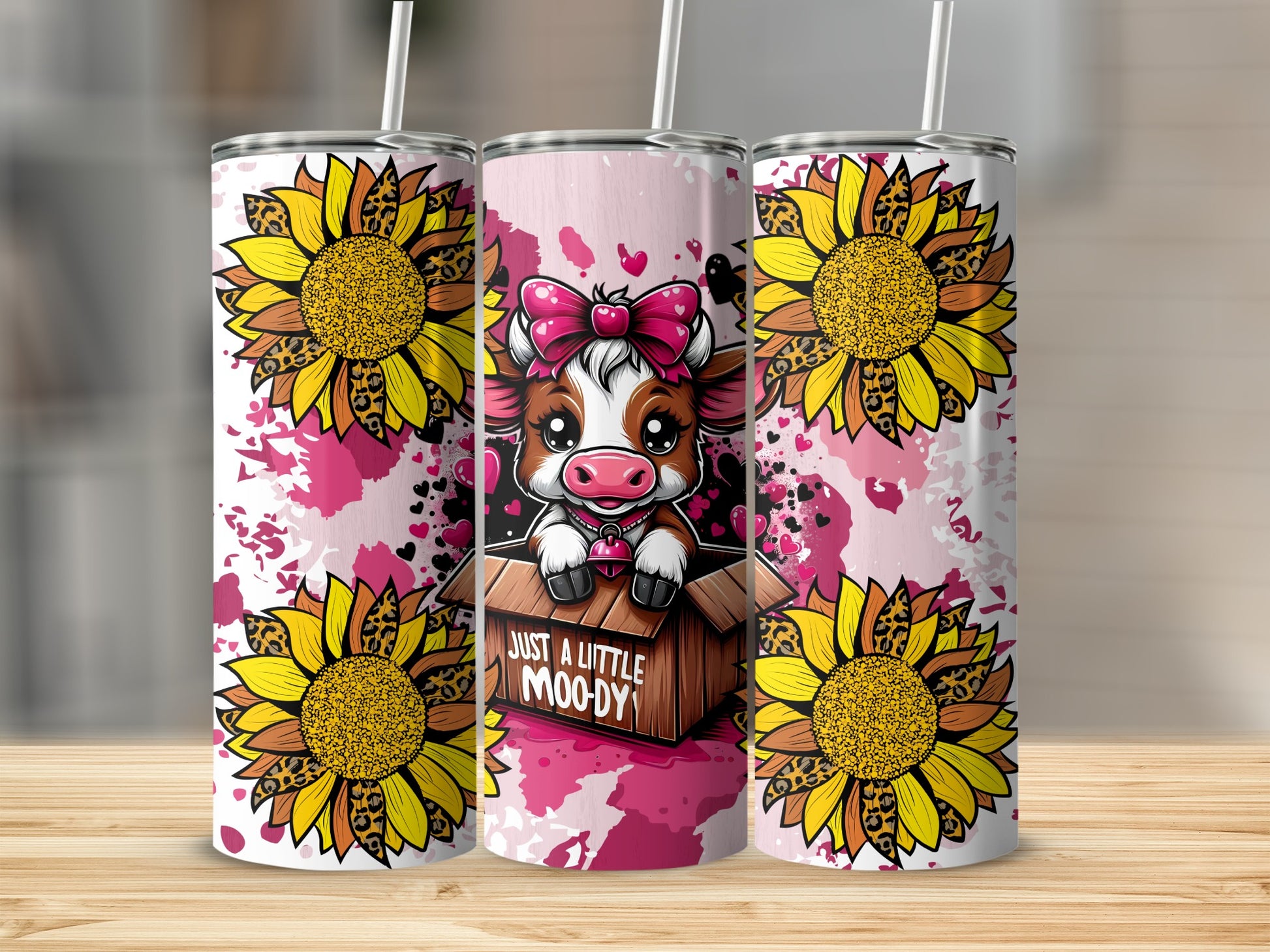 Just A Little Moo-Dy Cow and Sunflowers Tumblers