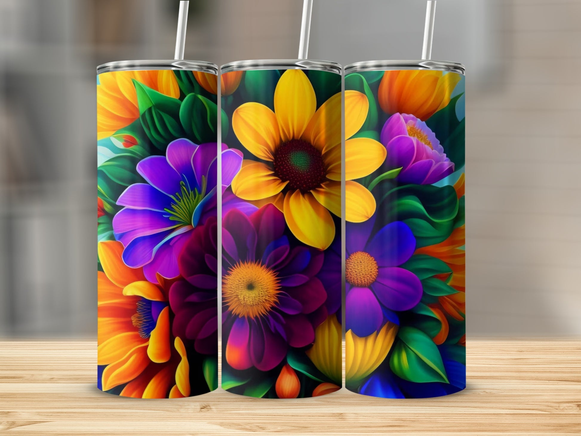Colorful Floral Print on Reusable Tumbler Product