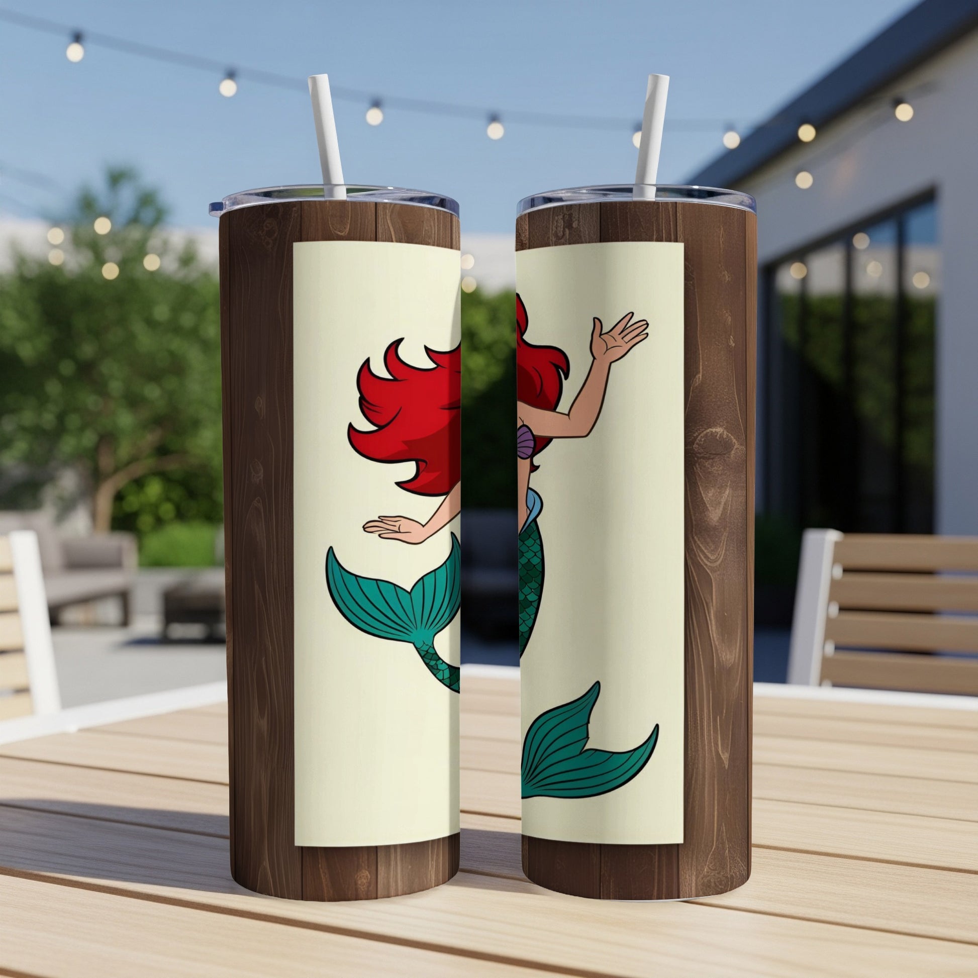 Two tumblers featuring Ariel the mermaid from Disney's The Little Mermaid.