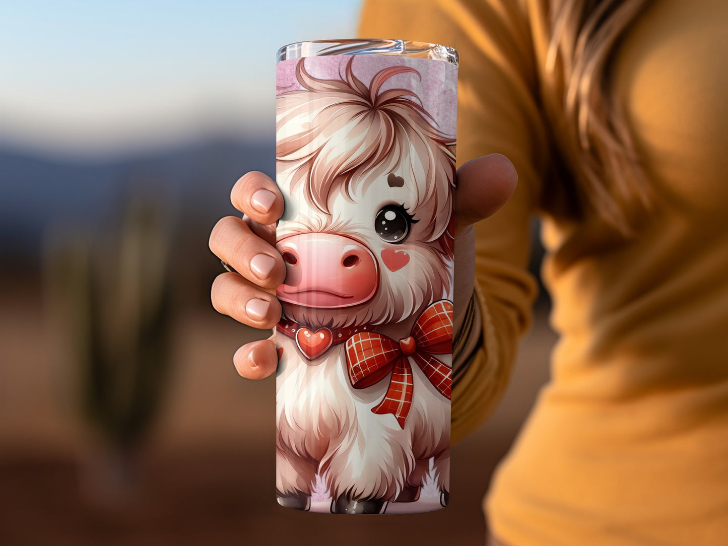Cute Highland Cow With Bow And Hearts Design Tumbler