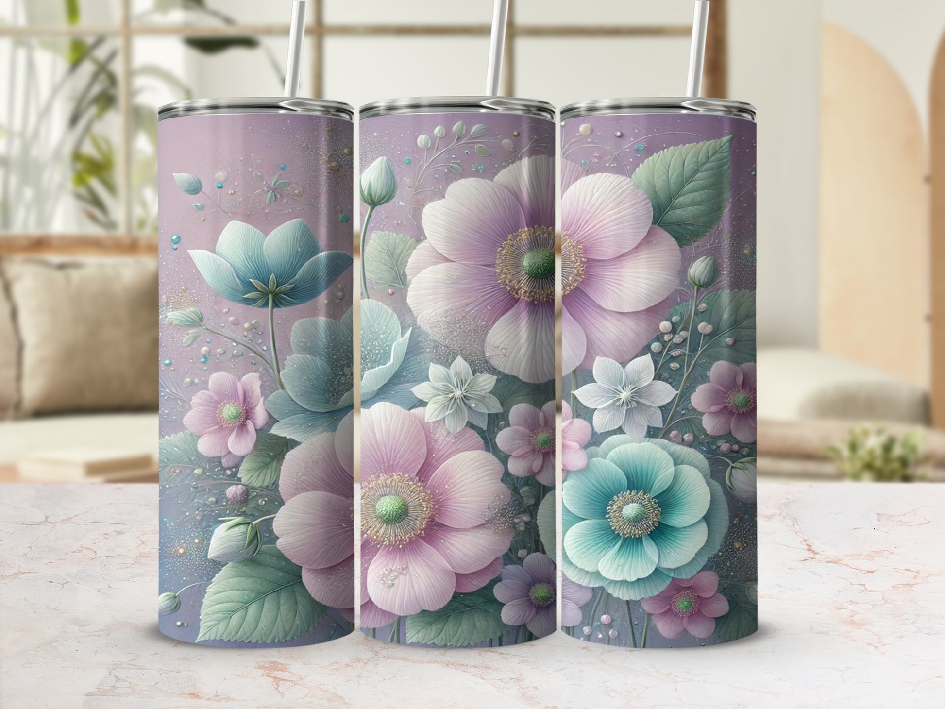 Floral Patterned Tumbler Insulated Drinkware Cup