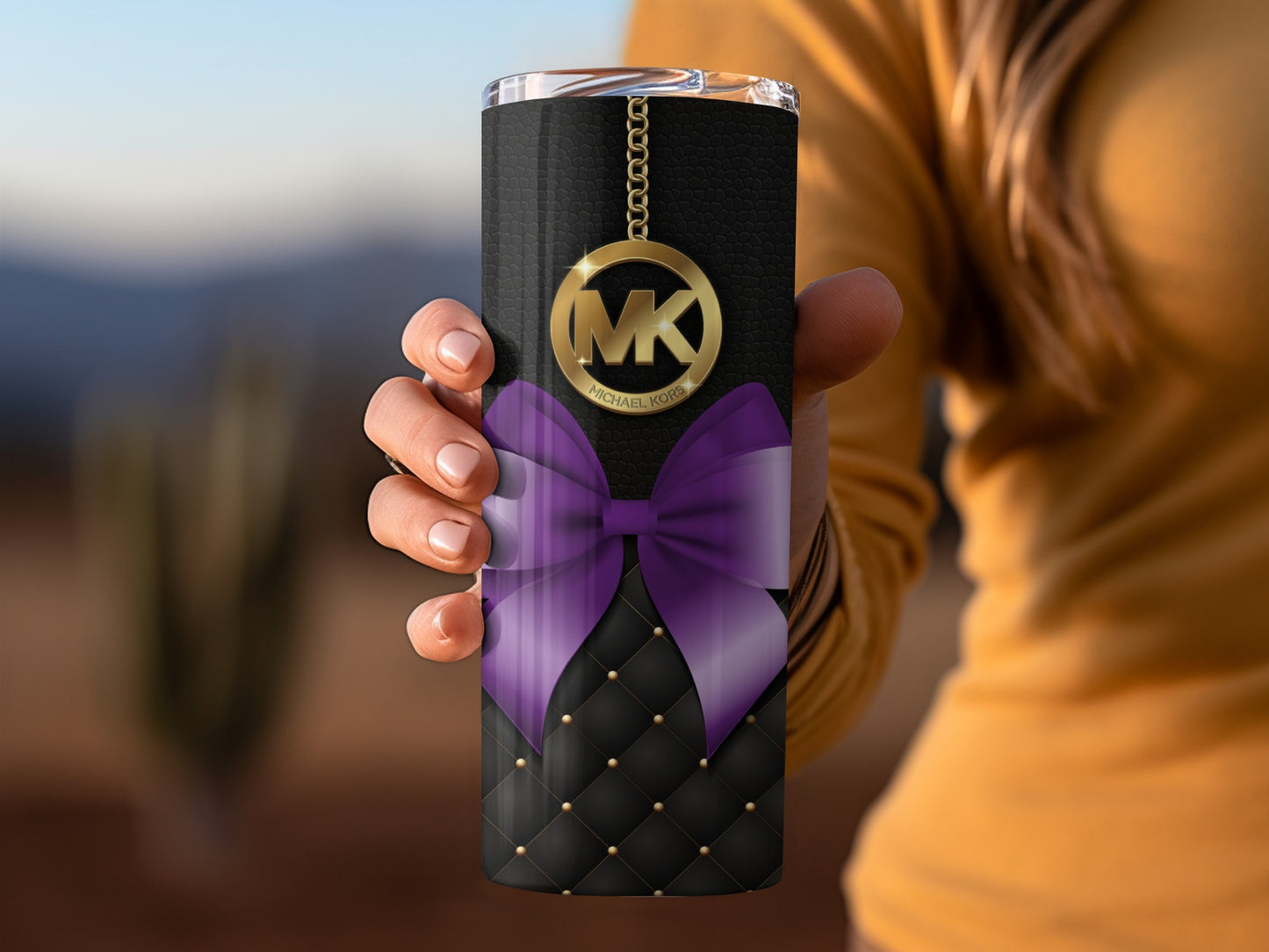 Stylish Black and Purple Tumbler with Gold Charm