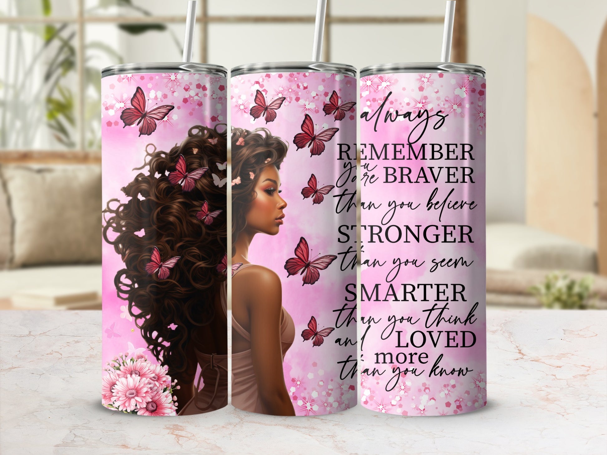 Inspirational Butterfly and Flowers Design Tumbler Cup