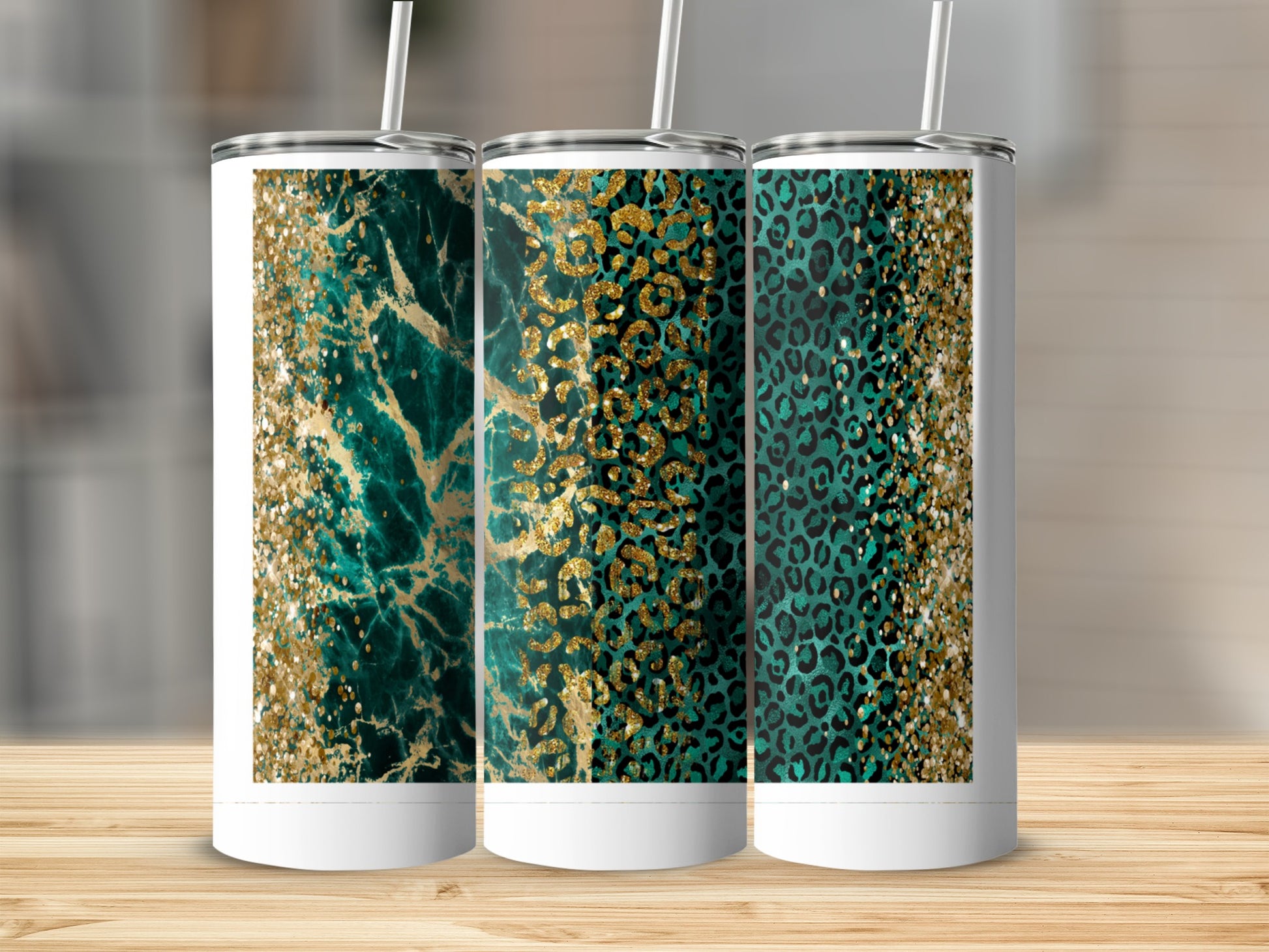 Emerald Gold Glitter Leopard Print Marble Tumbler product type