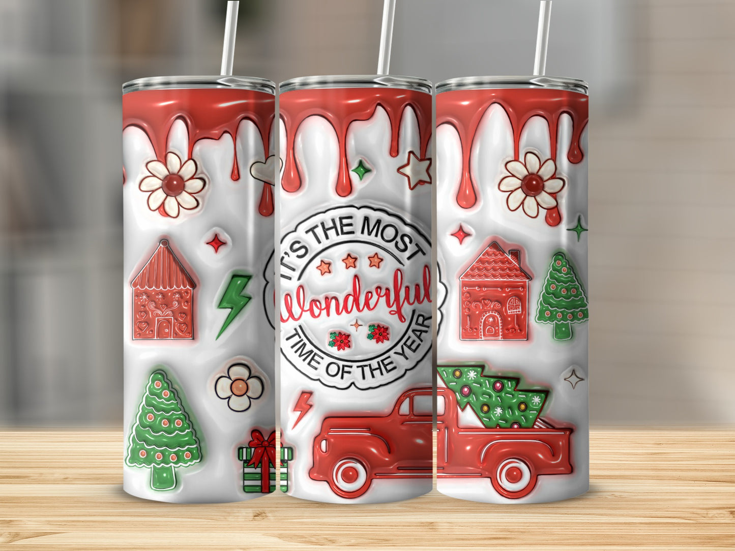 Festive Tree and Gingerbread Holiday Tumbler Design