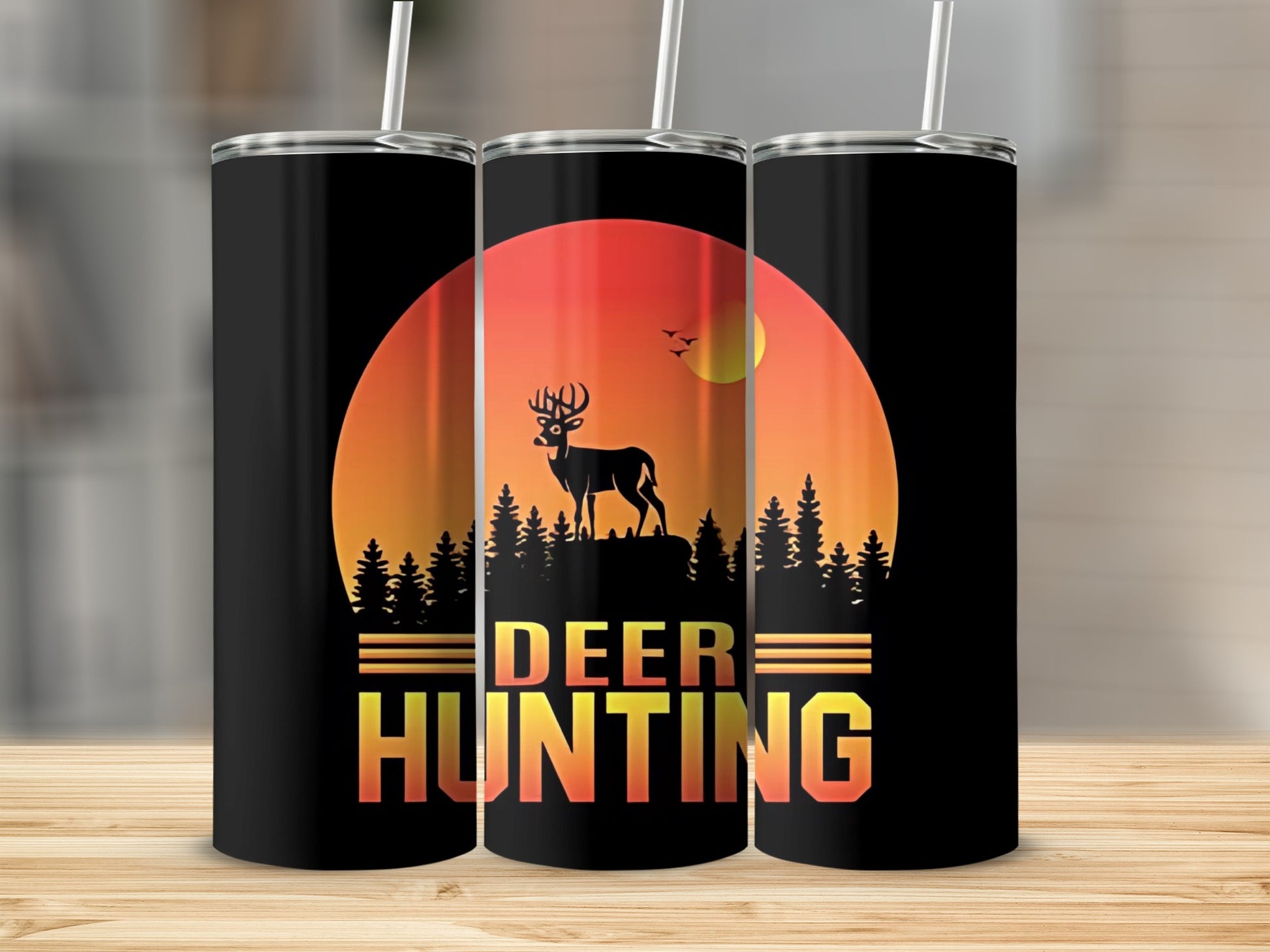 Deer Hunting Sunset Scene Tumbler Stainless Steel Cup
