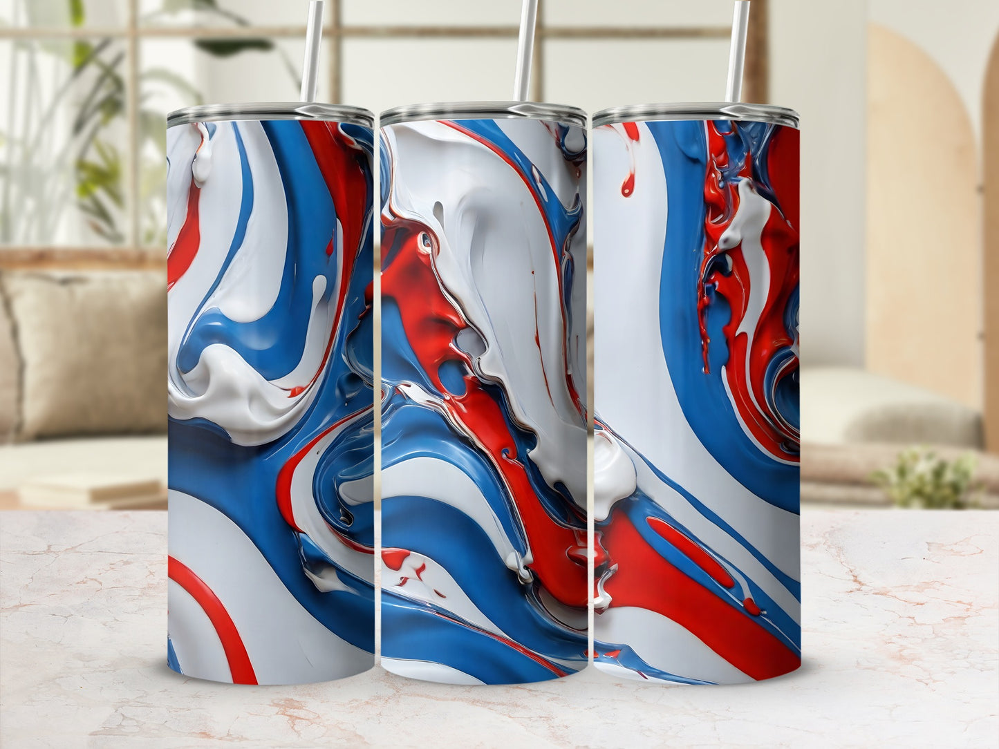Red White Blue Abstract Swirl Liquid Art Tumbler product type