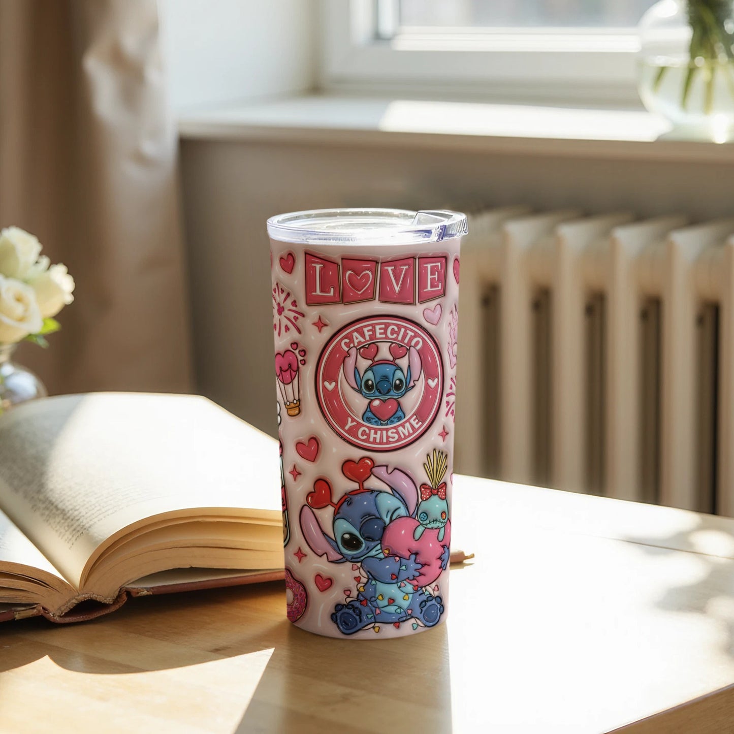 Adorable Cute Stitch Cafecito Y Chisme Thermos Flask