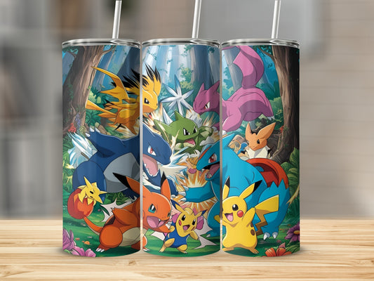 Colorful Pokémon Character Tumbler Cup with Lid