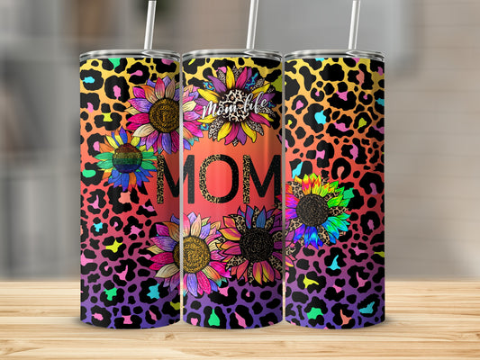 Colorful Leopard Rainbow MOM and Sunflowers Tumbler Cup