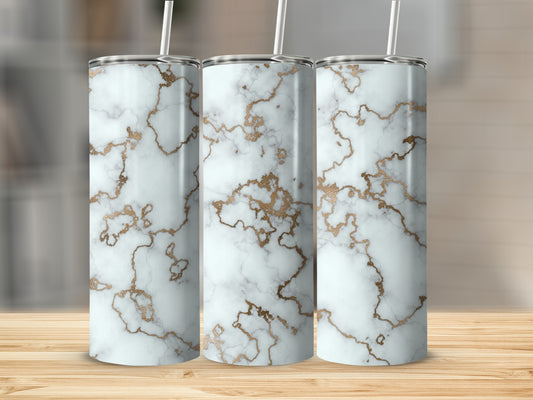 Gold Veins On White Faux Marble Design Custom Tumblers