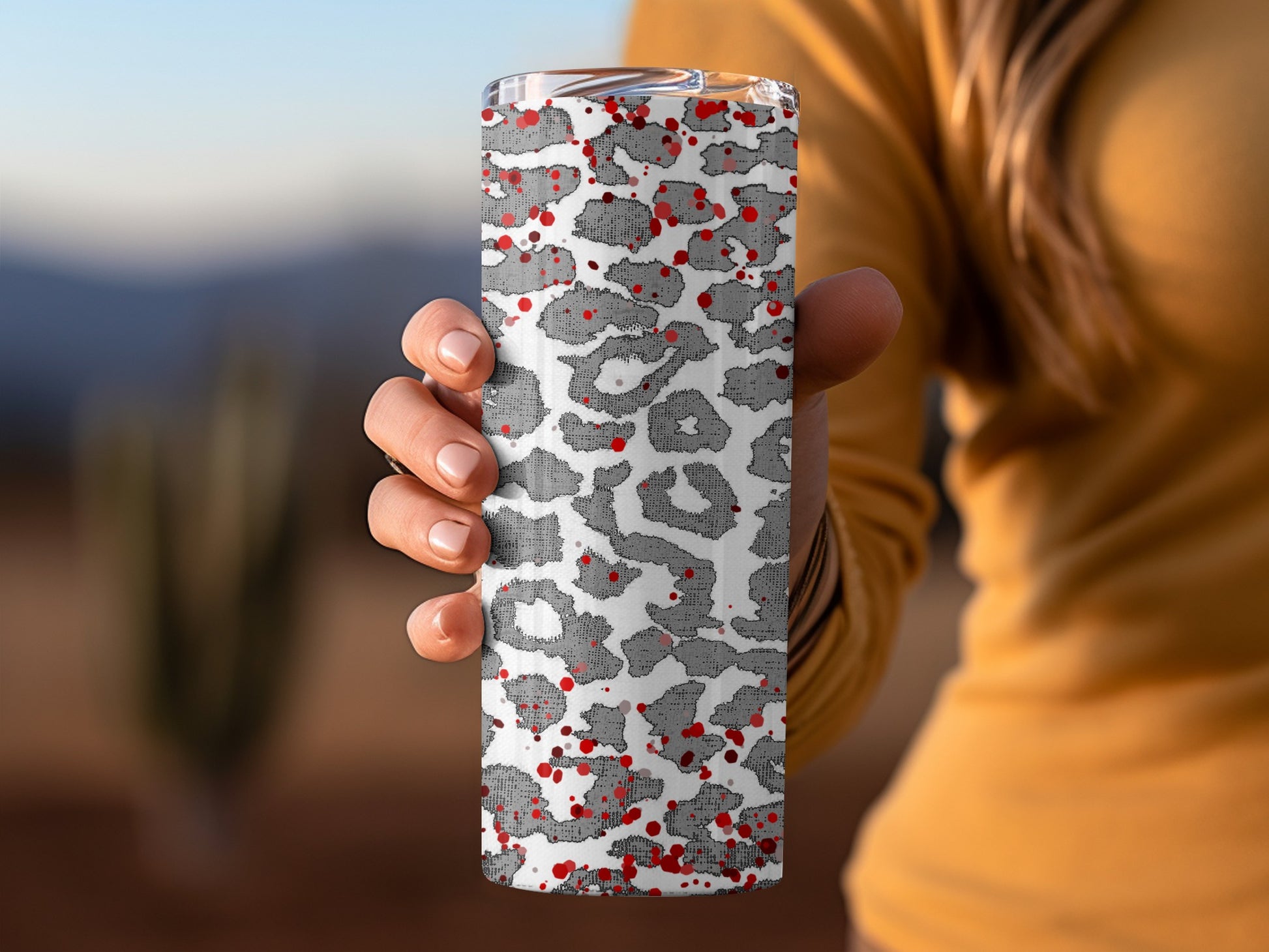 Spotted Grey and Red Abstract Pattern Tumbler Cup