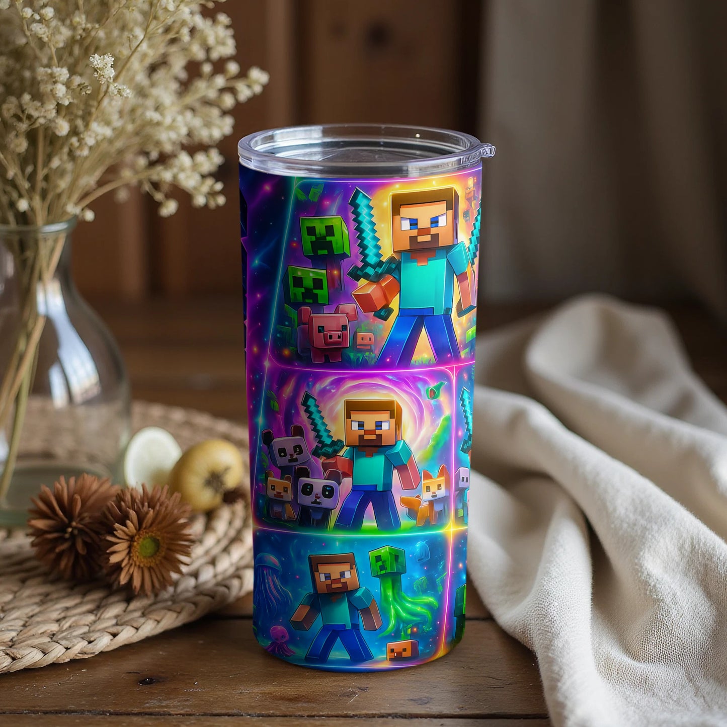 Vibrant Adventure Pixel Art Insulated Tumbler Cup
