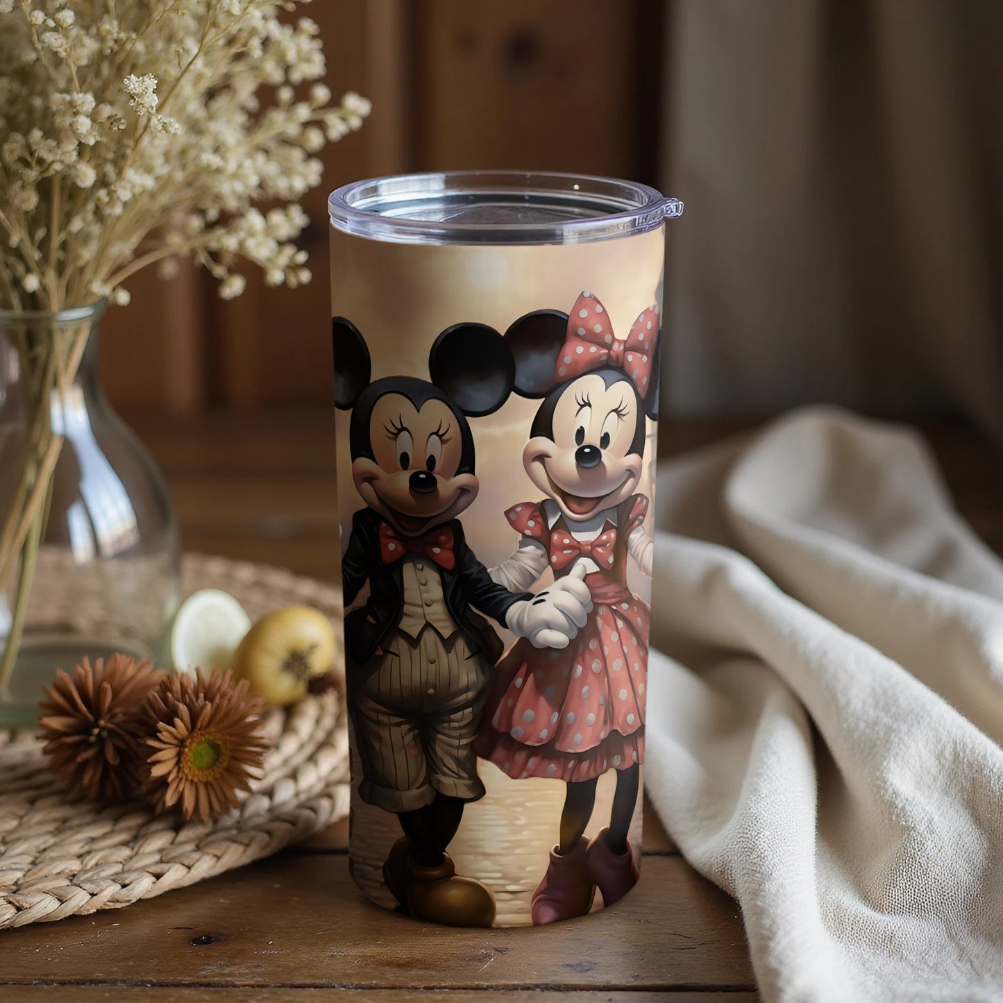 Cute Mickey and Minnie Mouse Print Tumbler
