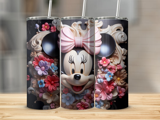 Cute Minnie Mouse Floral Black Pattern Tumbler