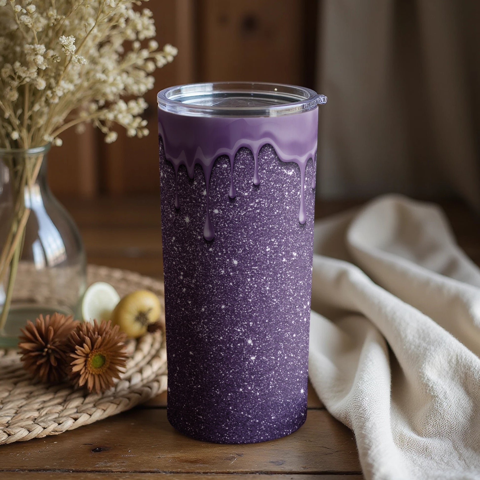 Purple Glitter Tumbler with Dripping Design for Drinks
