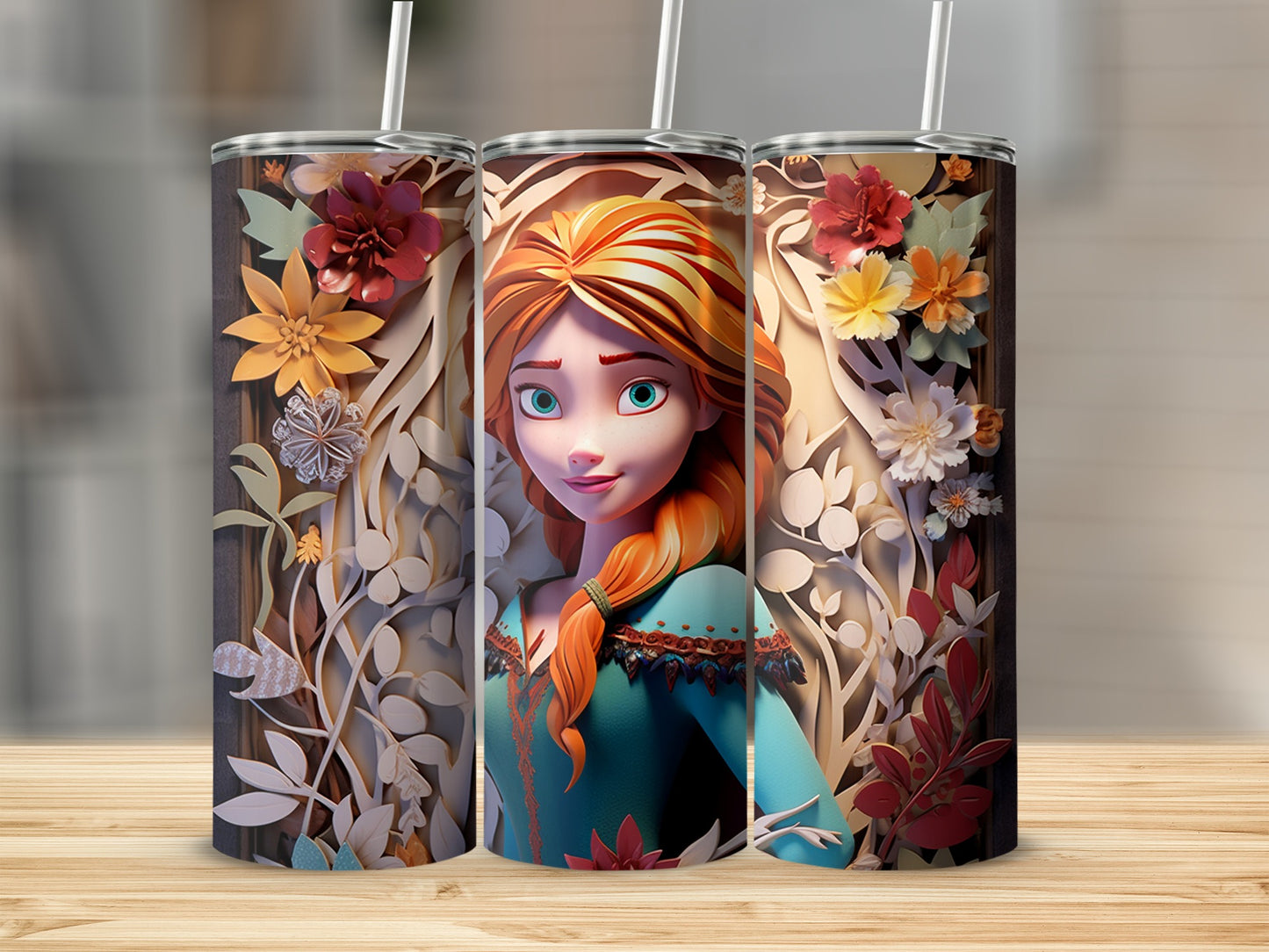 Colorful floral-themed tumbler with vibrant character design