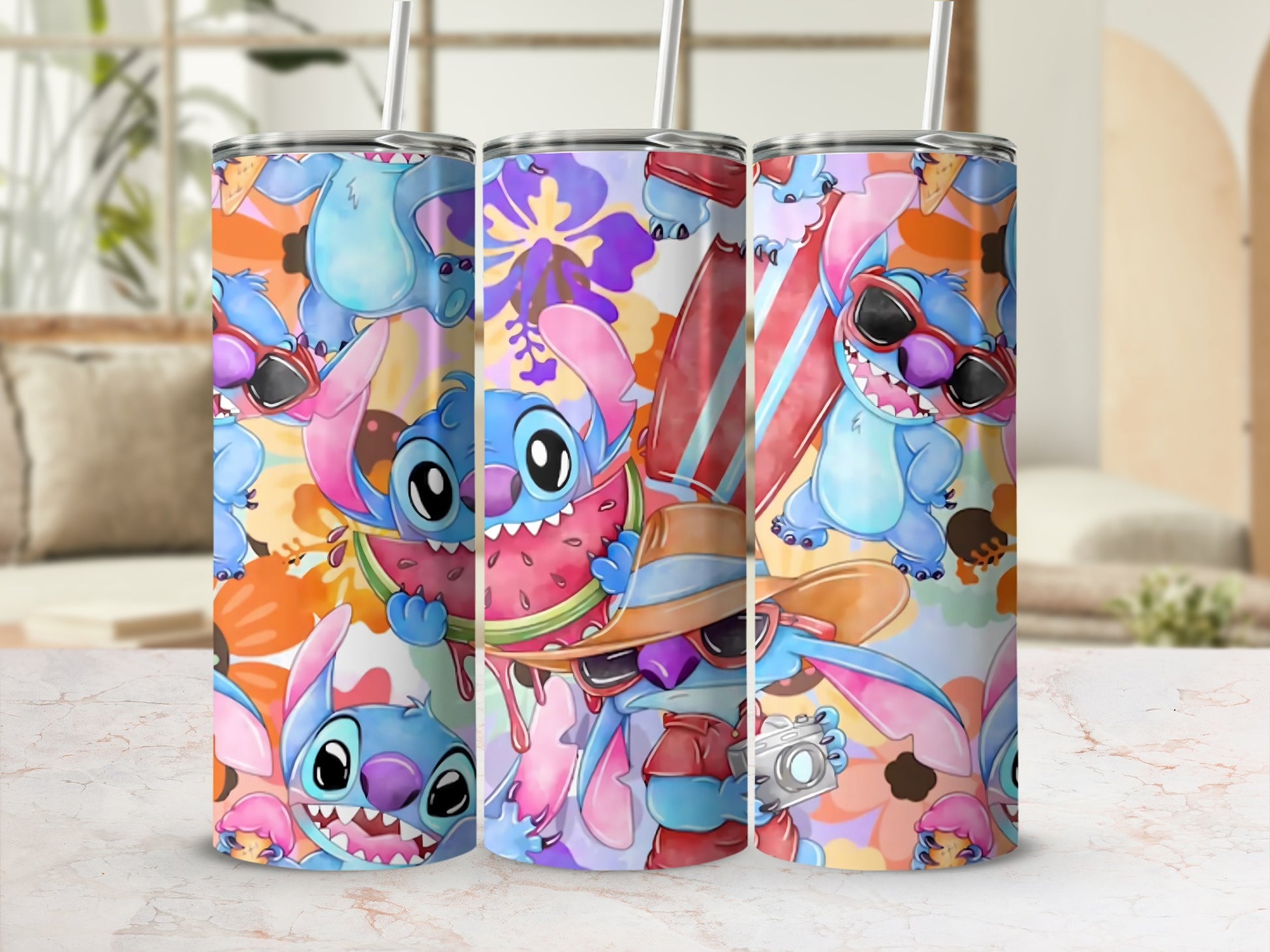 Cute Stitch and Friends Colorful Pattern Tumbler