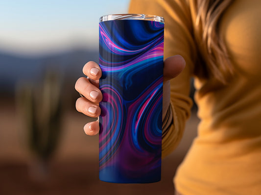 Abstract Dark Blue Fluid Paint Flow Design Tumblers