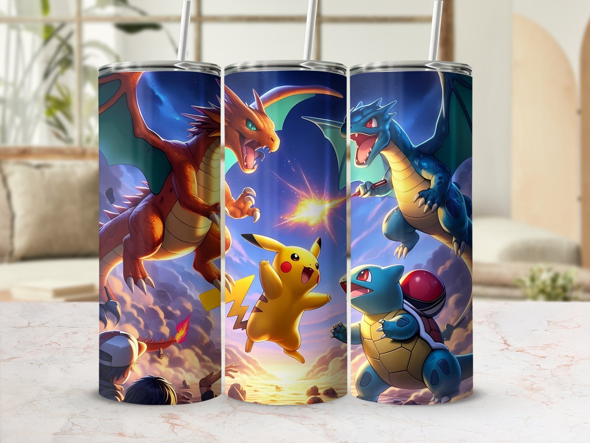 Epic Pokémon Battle Scene Stainless Steel Tumblers