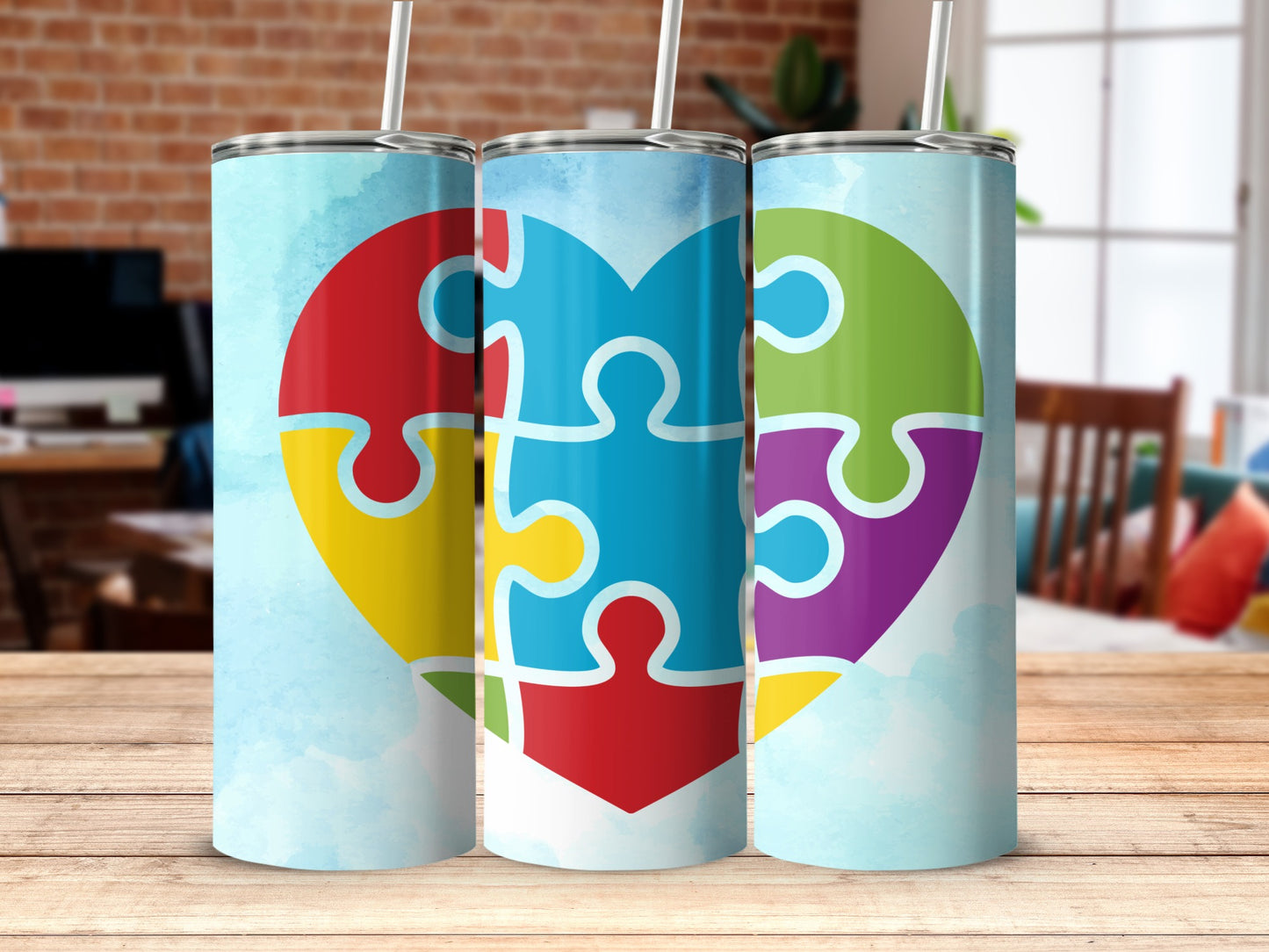 Colorful Heart Puzzle Design Tumbler for a Unique Look