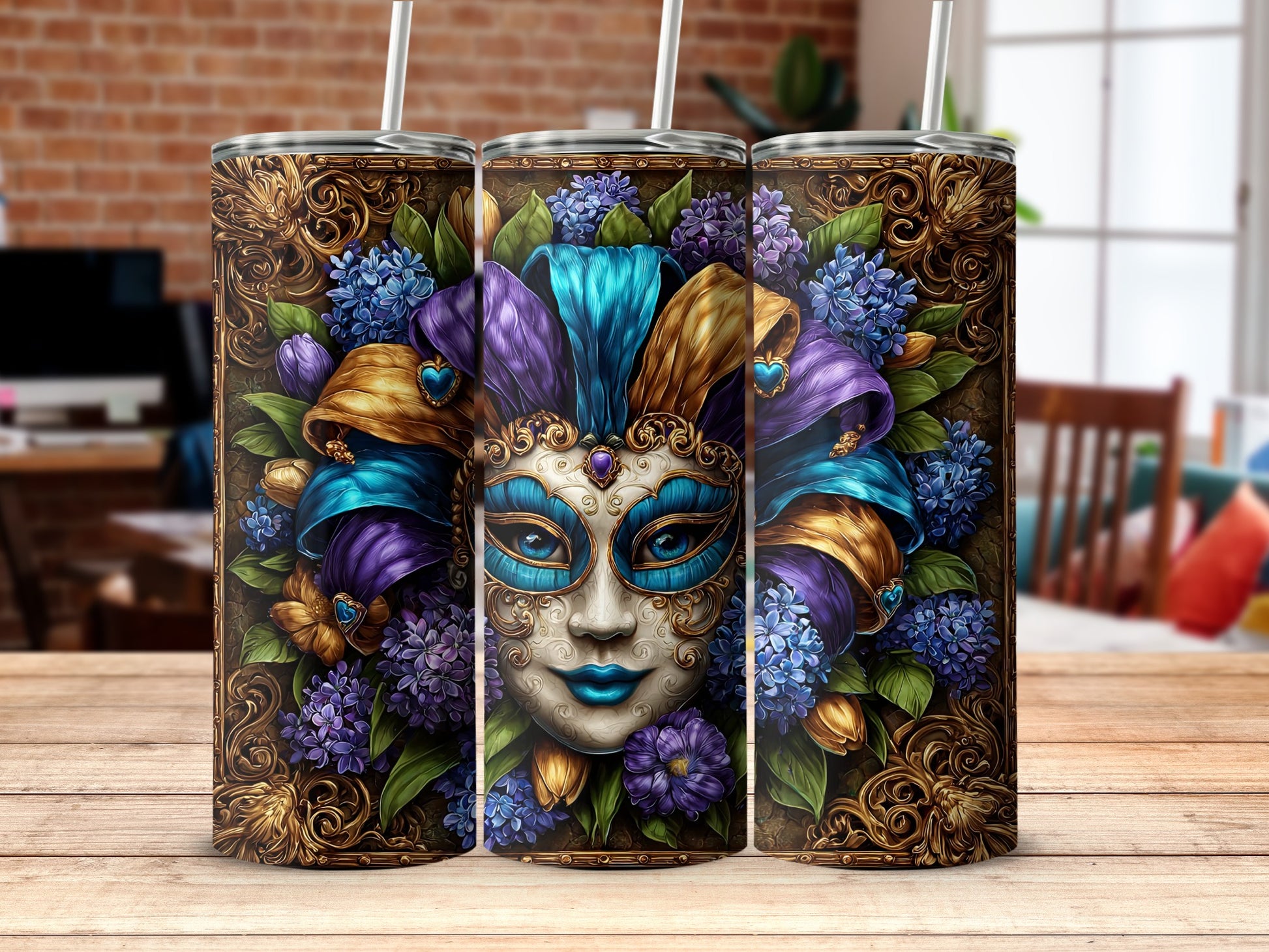 Colorful Floral Carnival Mask Tumbler Beautiful Design