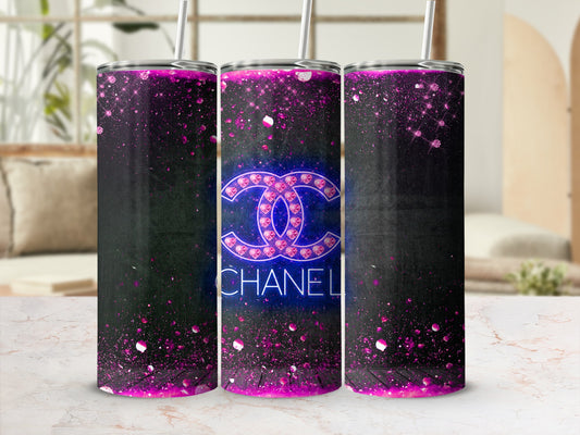 Glitter Neon Chanel-Inspired Tumbler Cup Design