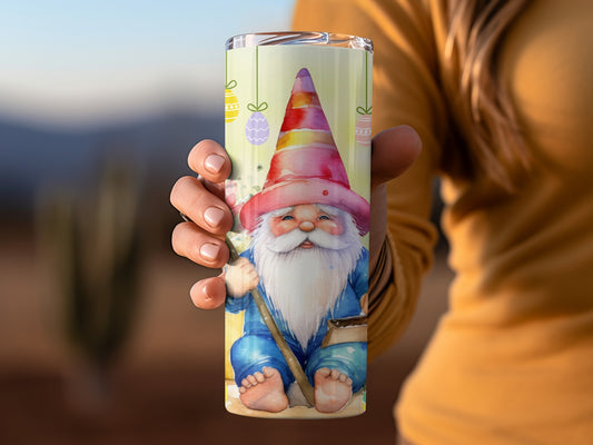 Whimsical Gnome Tumbler with Colorful Hat Design