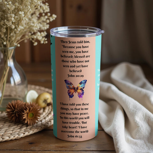 Inspirational Butterfly Artwork Tumbler with Scriptures