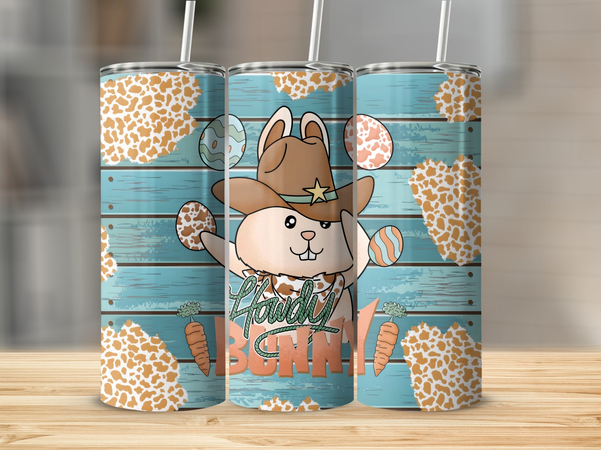 Cowgirl Bunny Design Turquoise Easter Tumbler