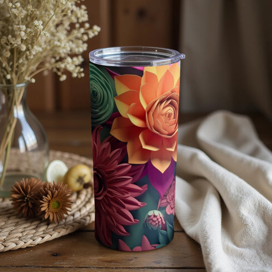 Colorful Floral Design Tumbler with Lid 20oz Cup Tumbler