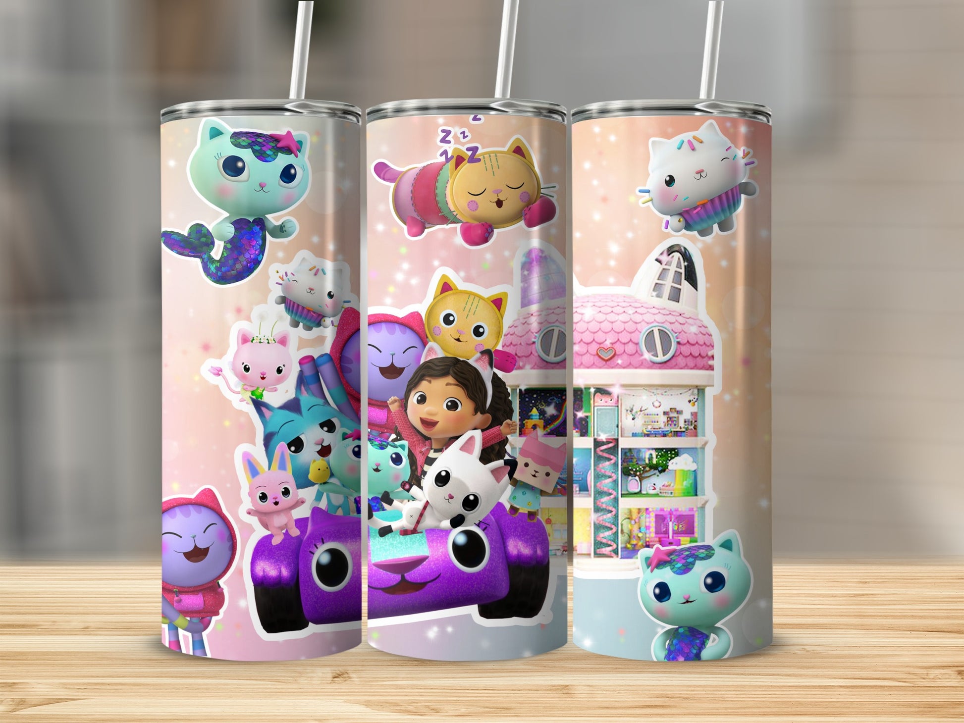 Cute Animated Characters on Pink Background Tumbler