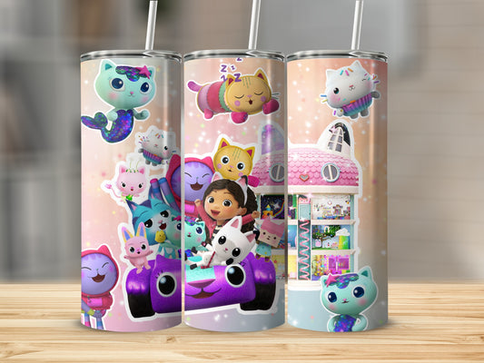 Cute Animated Characters on Pink Background Tumbler
