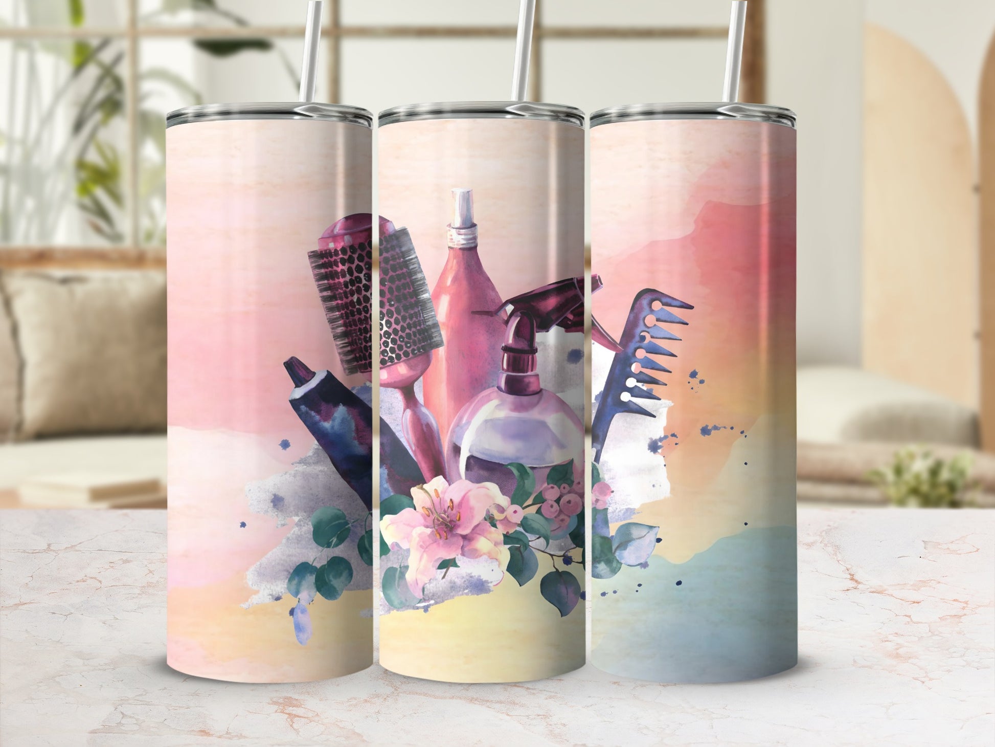 Hair Salon Beauty Tools Watercolor Art Tumbler