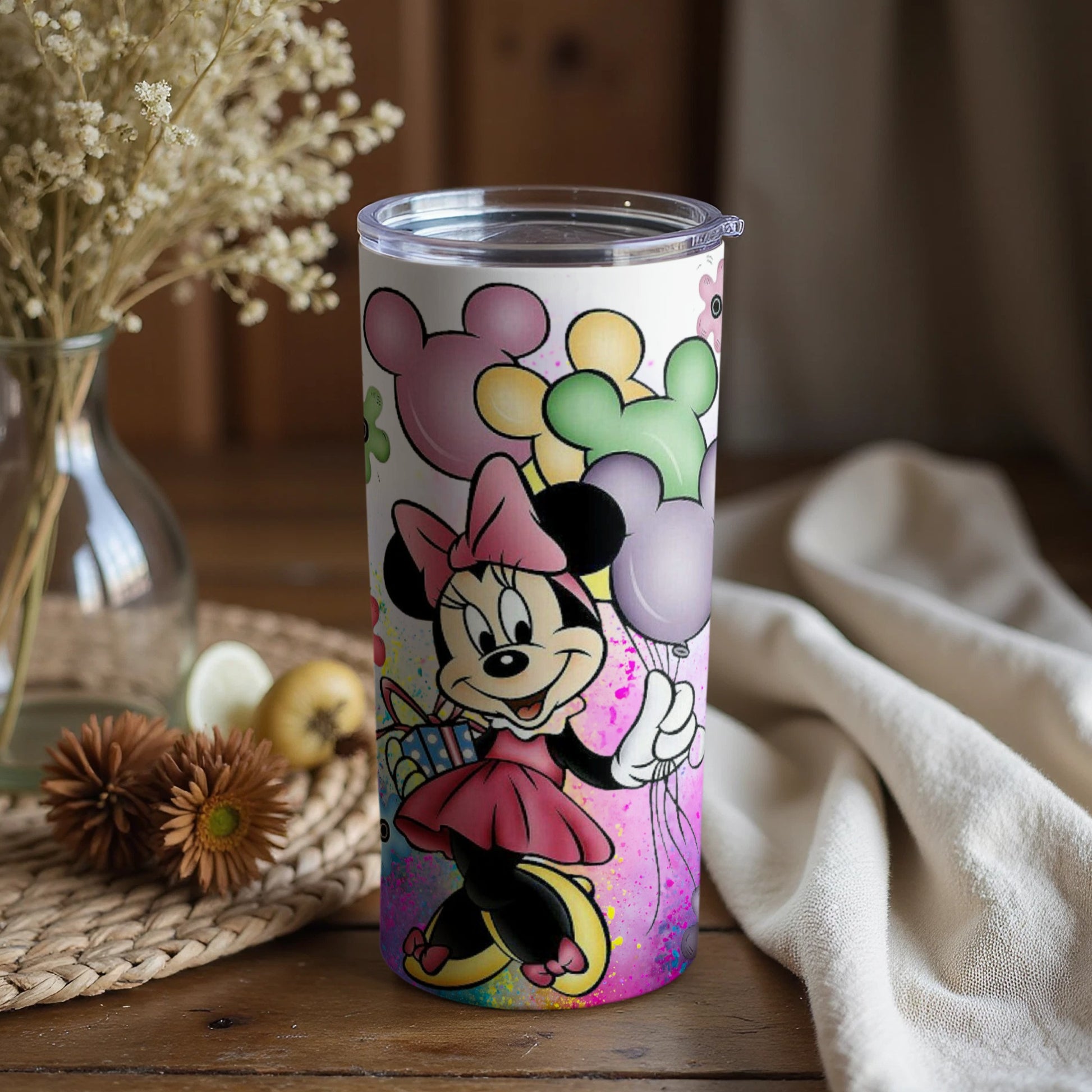 Minnie Mouse Tumbler with Colorful Balloons Design