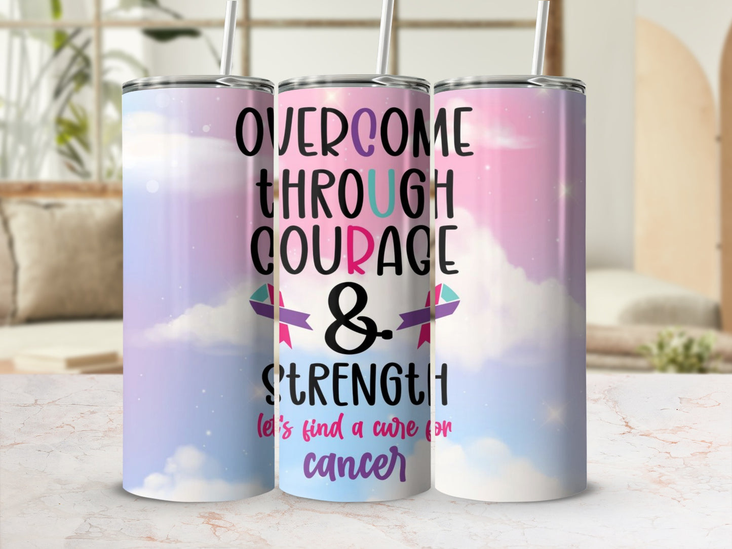 Overcome Through Courage and Strength Tumbler