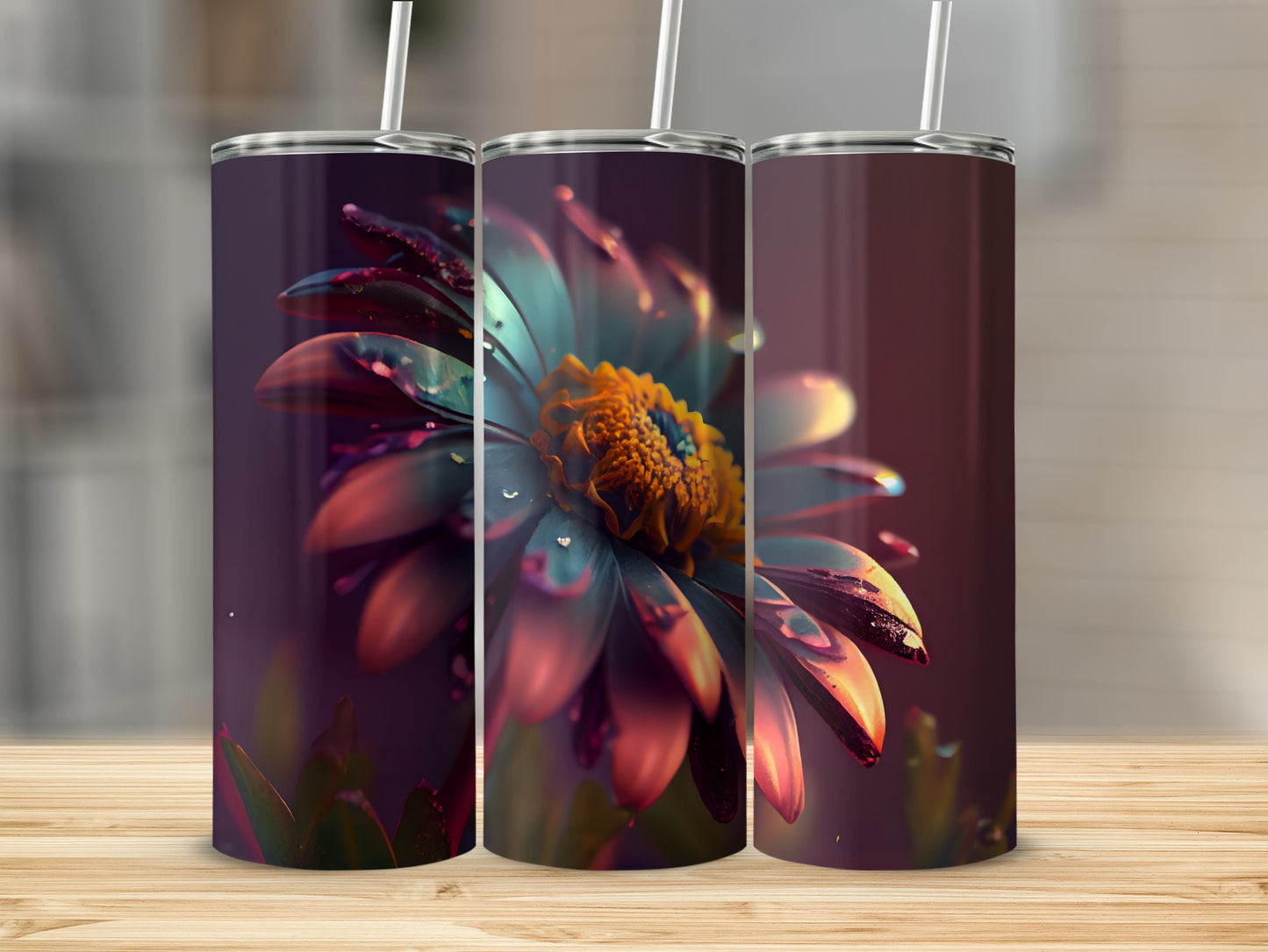 Vibrant Flower Design Insulated Tumbler with Straw