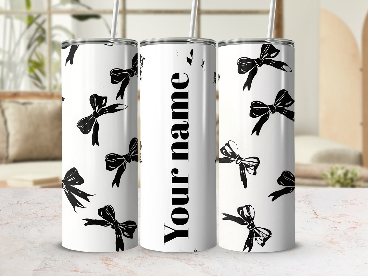 Personalized Black Bow Pattern Tumbler with Your Name