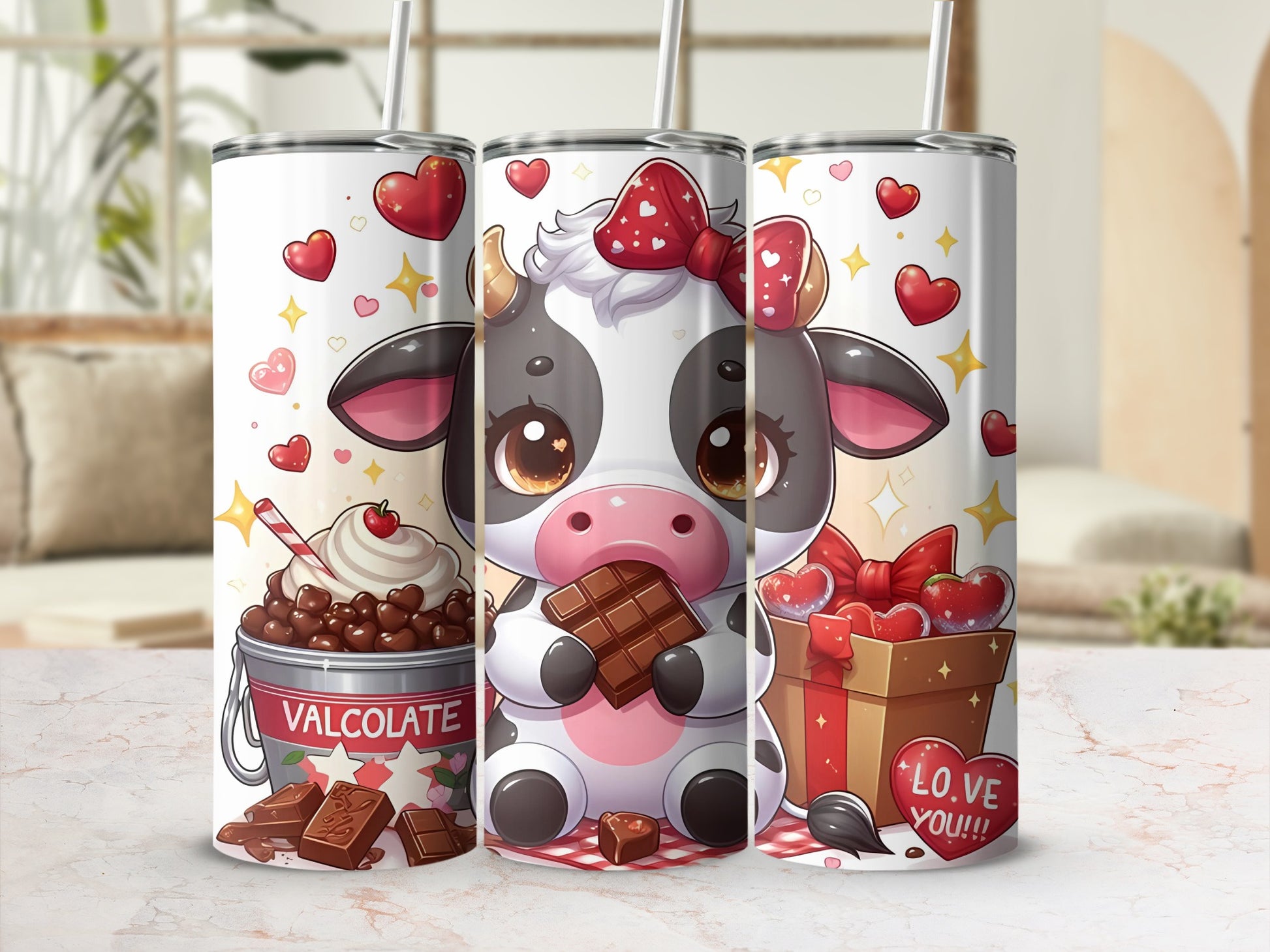 Cute Cow Valentines Themed Insulated Beverage Tumbler
